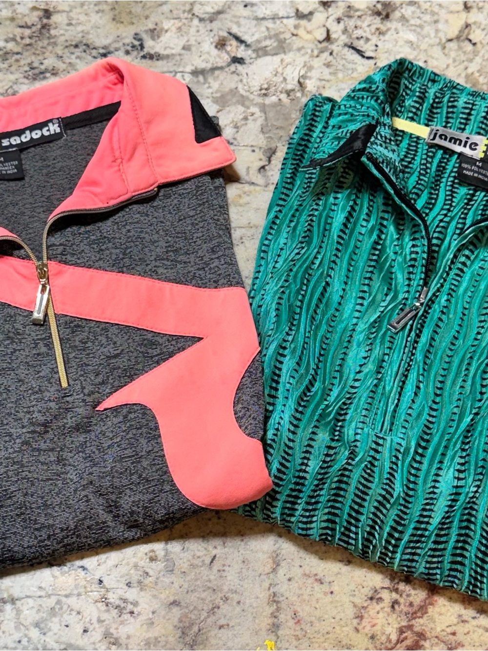 jamie sadock Gray Tee with Coral Accents & Teal Patterned Half-Zip